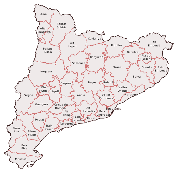 Mapa de comarcas de Cataluña — Zona de cobertura NatVerd